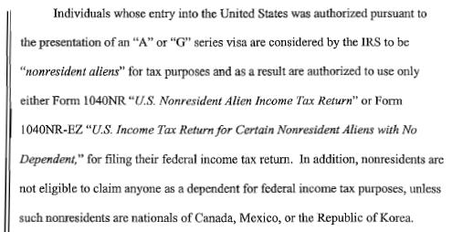 G Visa Income Taxation