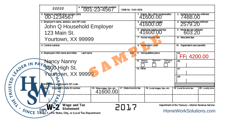 2017 W-2 FORM tax free nanny reimbursement healthcare expense