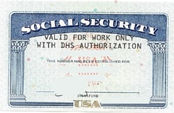 Social Security Card valid only with DHS authorization